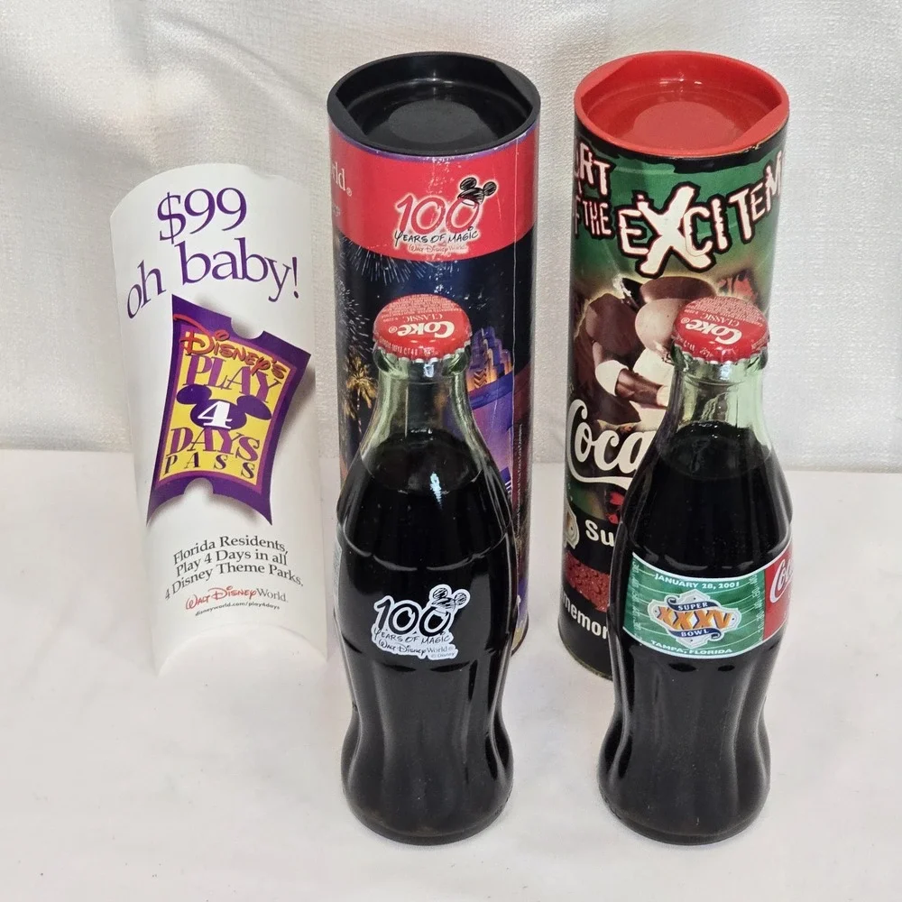 Coca Cola Collectible Bottle Lot Super Bowl XXXV Plus Disney 100  Years Of Magic